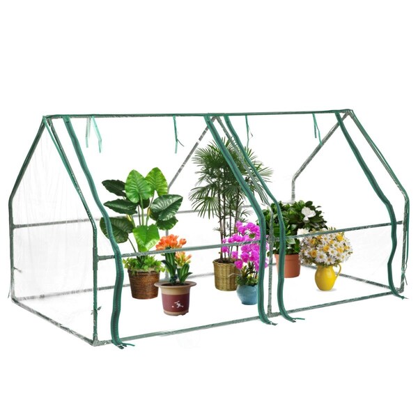 Invernaculo 36.25x36.25x71.15 in. Outdoor Portable Plant Greenhouse, 2 Clear Zippered Windows; Green-Medium IN3177838 - main